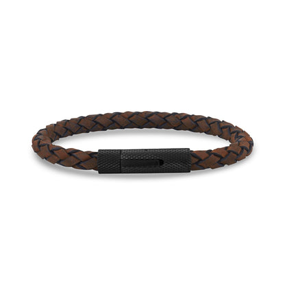 Mens Steel Leather Bracelets - 6mm Brown Leather Bracelet