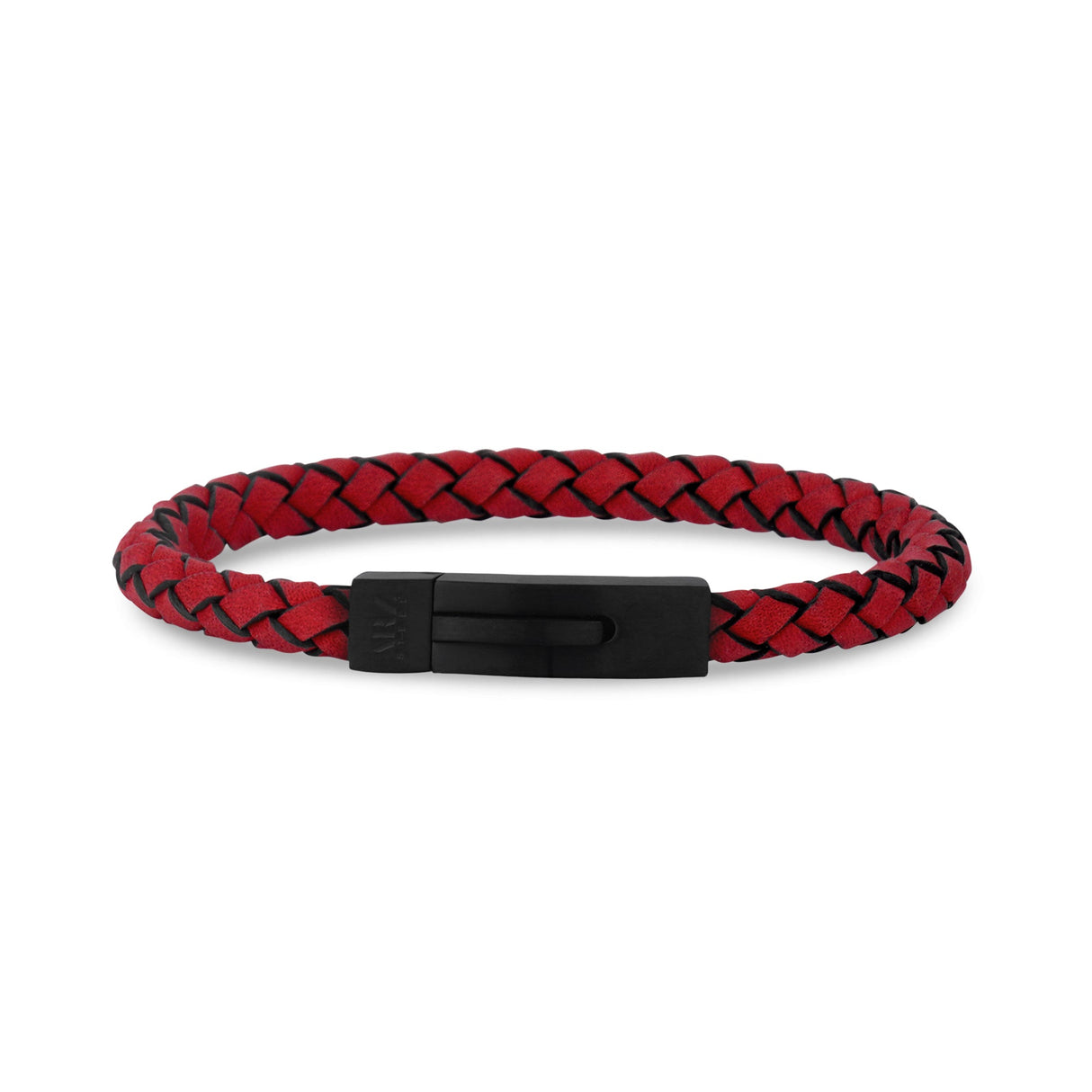 Mens Steel Leather Bracelets - 6mm Red Leather Engravable Bracelet