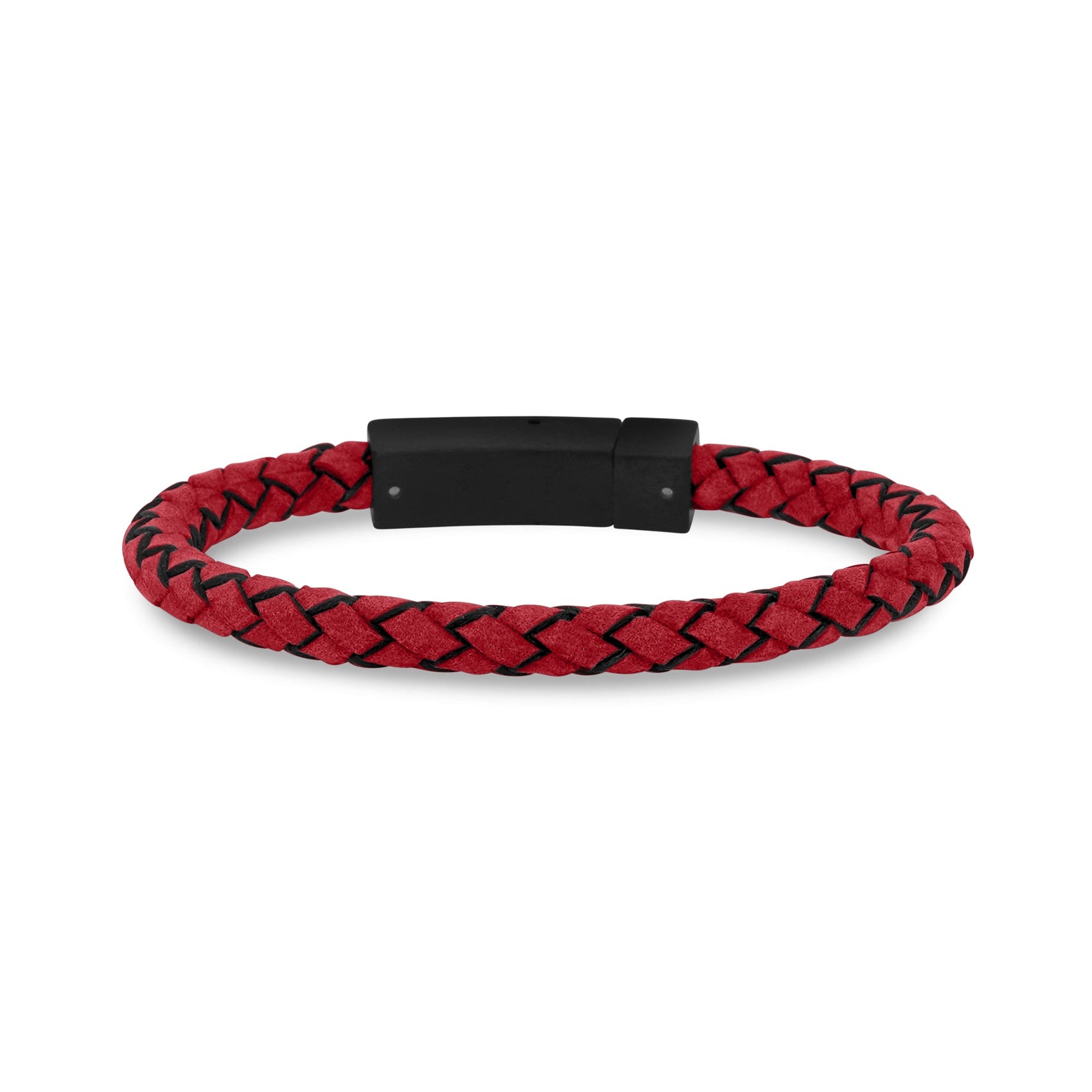 Mens Steel Leather Bracelets - 6mm Red Leather Engravable Bracelet