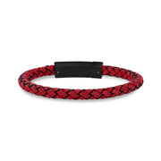 Mens Steel Leather Bracelets - 6mm Red Leather Engravable Bracelet