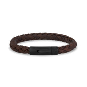 Mens Steel Leather Bracelets - 7mm Braided Square Brown Leather Steel Clasp Engravable Bracelet