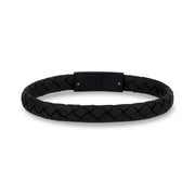 Mens Steel Leather Bracelets - 8mm Flat Black Leather Engravable Matte Bracelet