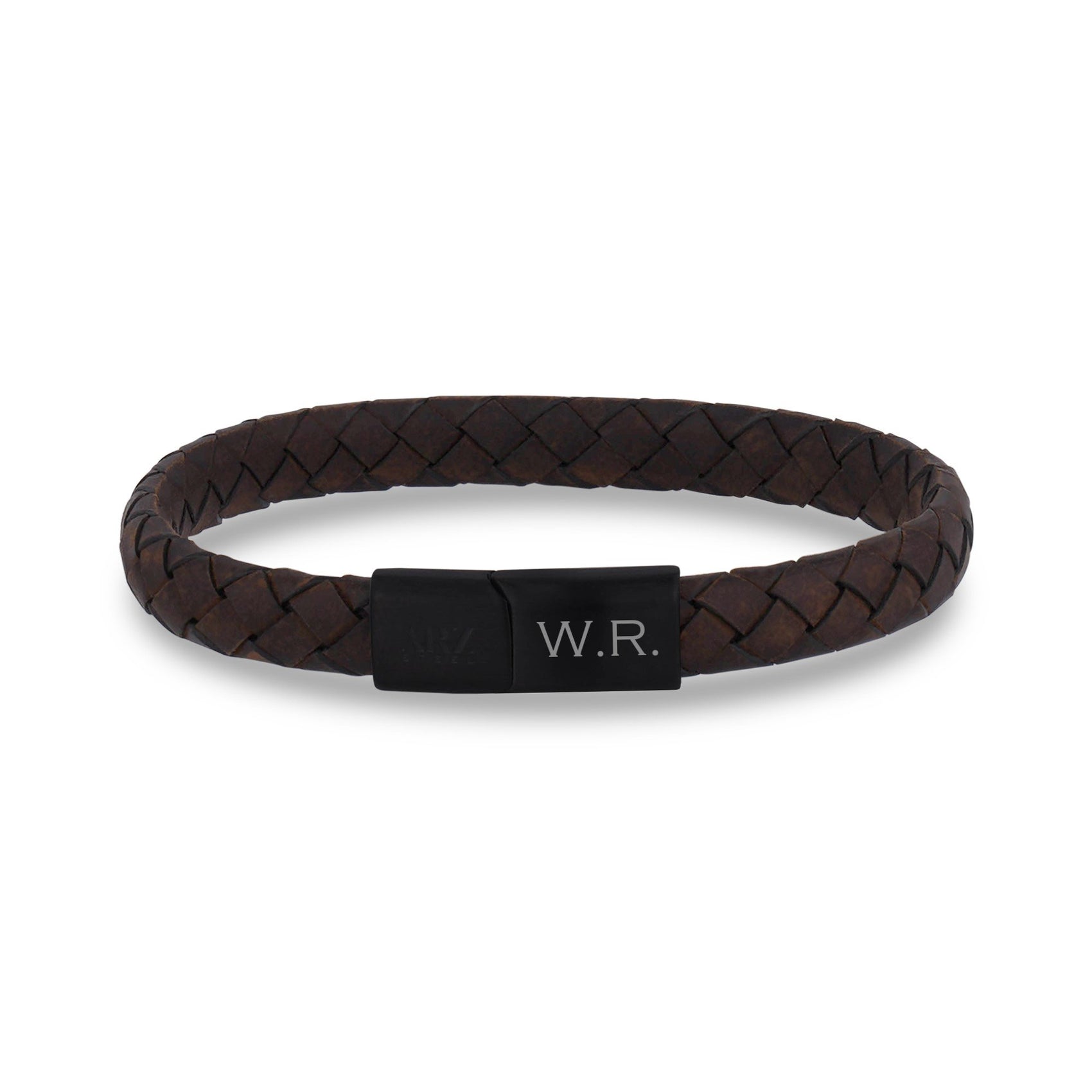 Mens Steel Leather Bracelets - 8mm Flat Brown Leather Engravable Bracelet