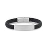 Mens Steel Leather Bracelets - 8mm Flat Leather Engravable Silver ID Bracelet