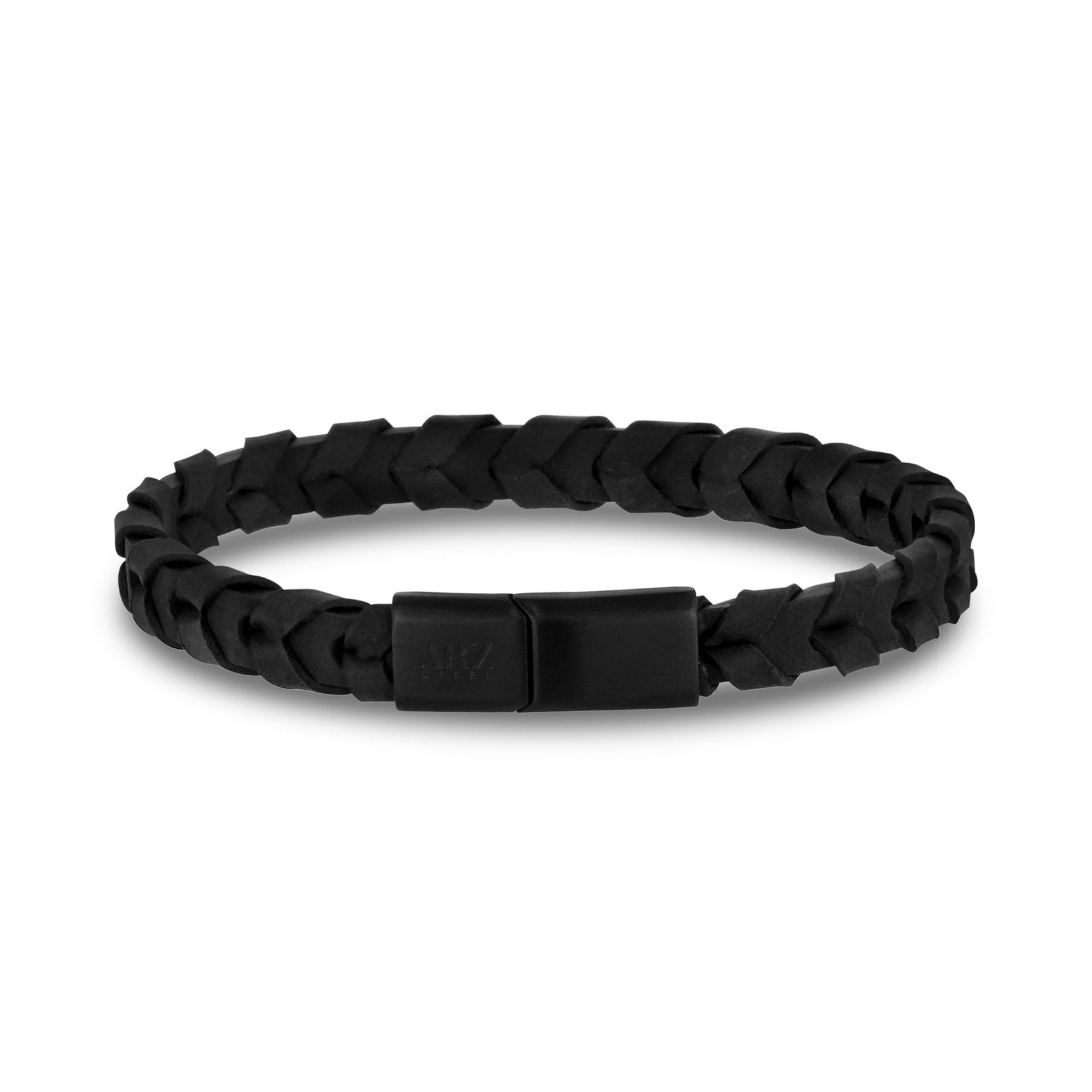 Mens Steel Leather Bracelets - 8mm Tire Track Engravable Leather Bracelet