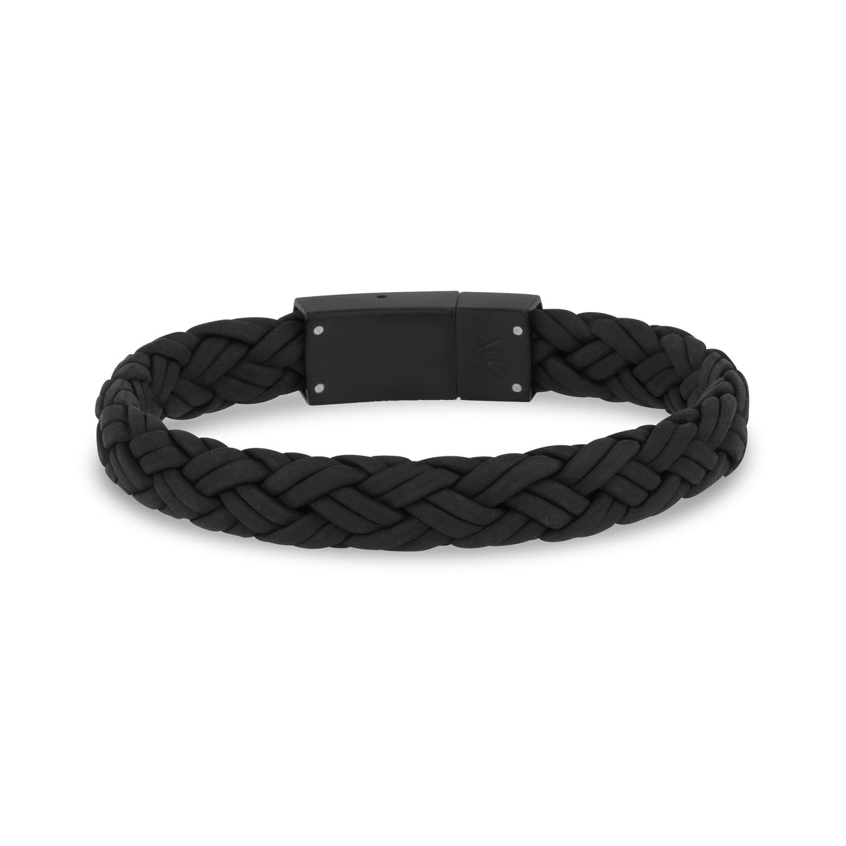 Mens Steel Leather Bracelets - 9mm Woven Black Leather Steel Clasp Engravable Bracelet