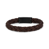 Mens Steel Leather Bracelets - 9mm Woven Brown Leather Steel Clasp Engravable Bracelet