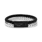 Mens Steel Leather Bracelets - Black Leather Franco Link Engravable Bracelet