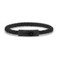 Close-up of 6mm black braided leather bracelet with matte black stainless steel clasp  