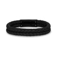 Mens Steel Leather Bracelets - Double Row Black Leather Engravable Bracelet