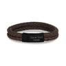 Mens Steel Leather Bracelets - Double Row Brown Leather Engravable Bracelet Engraved on Outside