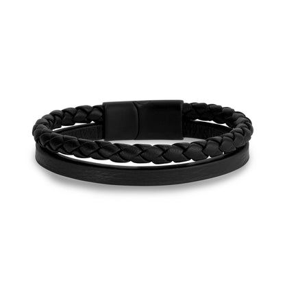Mens Steel Leather Bracelets - Double Strand Engravable Leather Bracelet