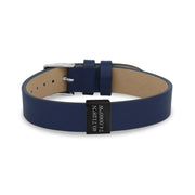 Mens Steel Leather Bracelets - Flat Blue Leather Engravable Charm Coordinates Name Bracelet