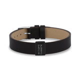 Mens Steel Leather Bracelets - Flat Dark Brown Leather Engravable Charm Coordinates Name Bracelet