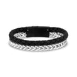 Black Leather Franco Link Bracelet - Mens Steel Leather Bracelets - The Steel Shop