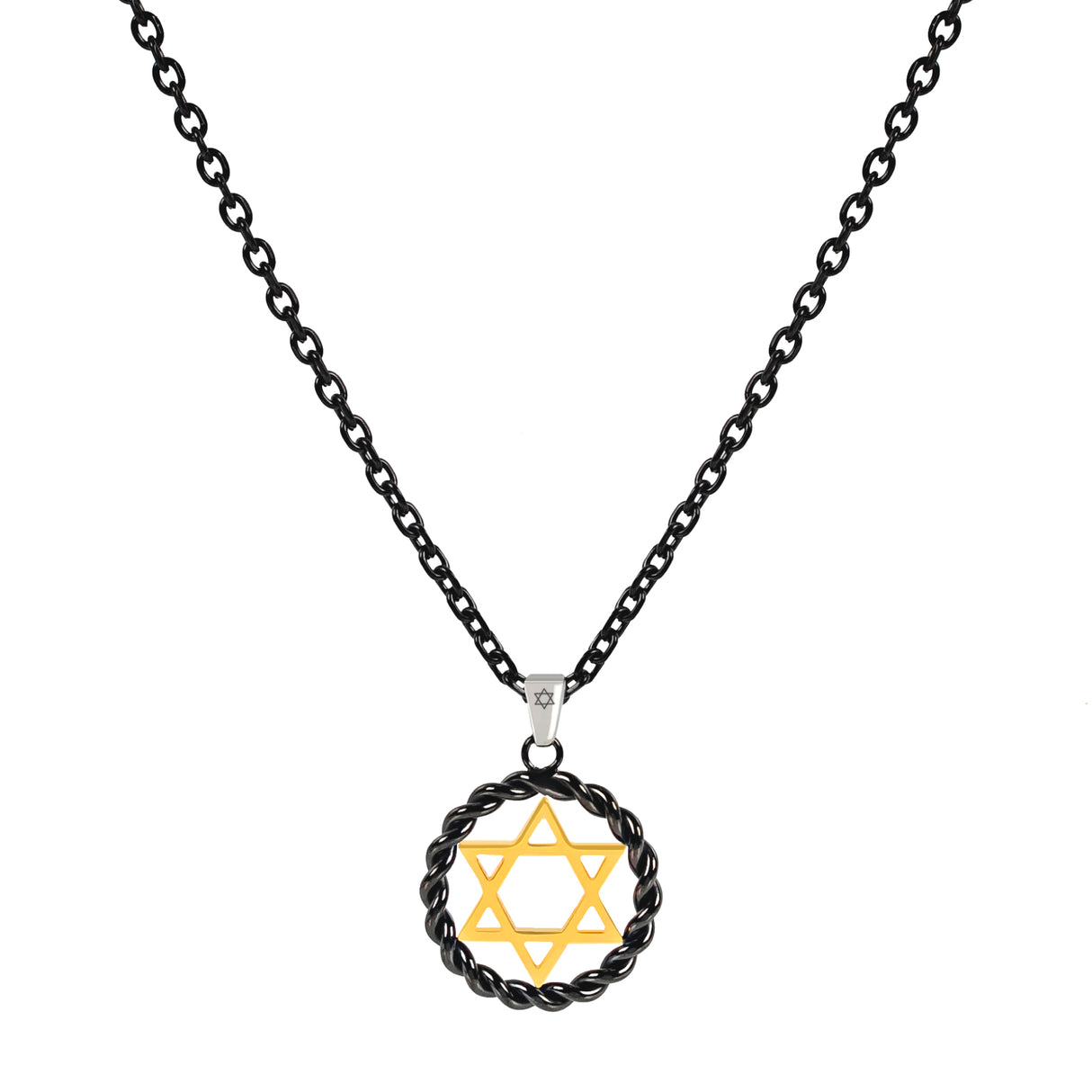 Black and Gold Star of David Pendant Necklace for Men