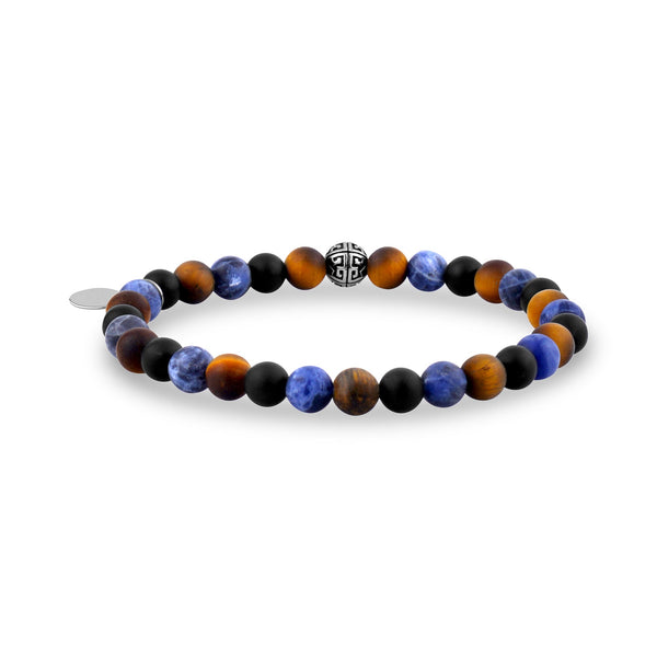 6mm Remix Matte Black Brown and Blue Stretch Bead Bracelet – The