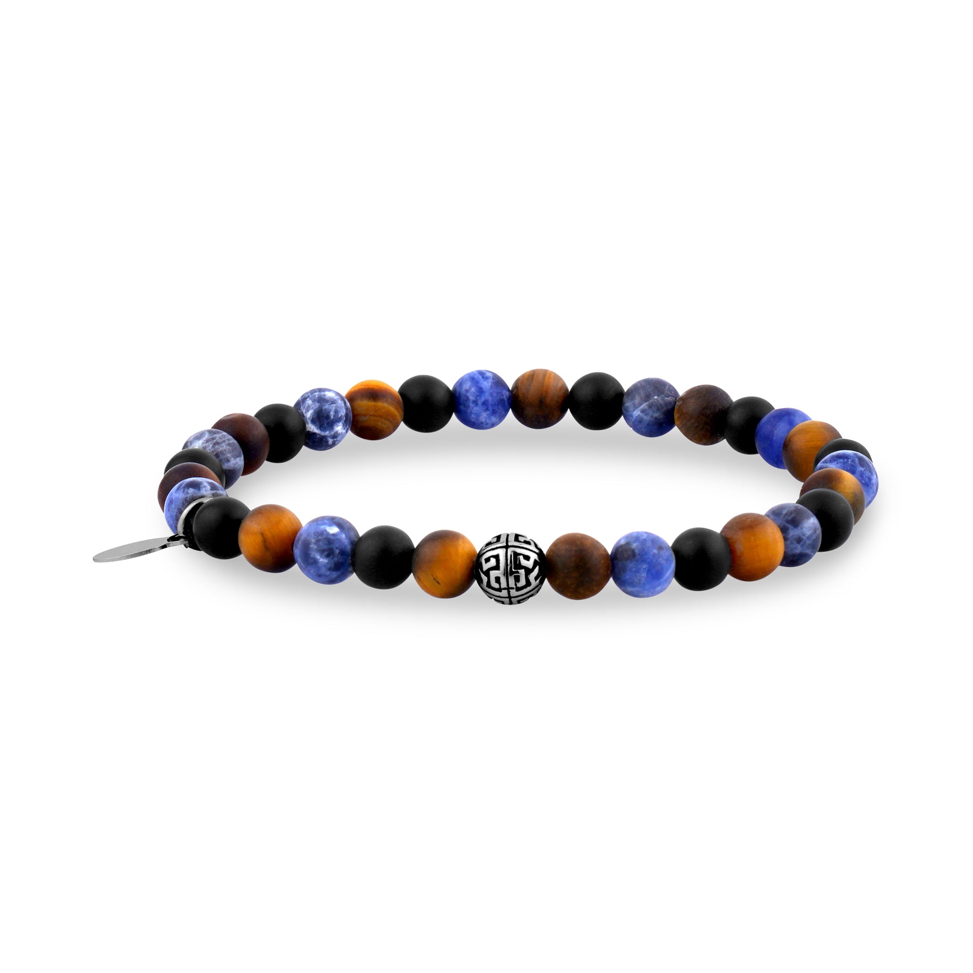 6mm Remix Matte Black Brown and Blue Stretch Bead Bracelet – The