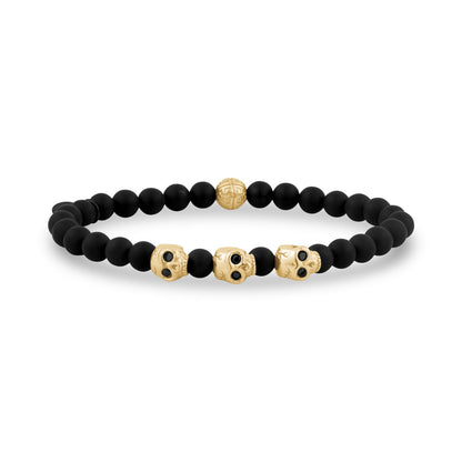 Unisex Bead Bracelet - 6mm Gold Skull Bridge Stretch Bead Bracelet