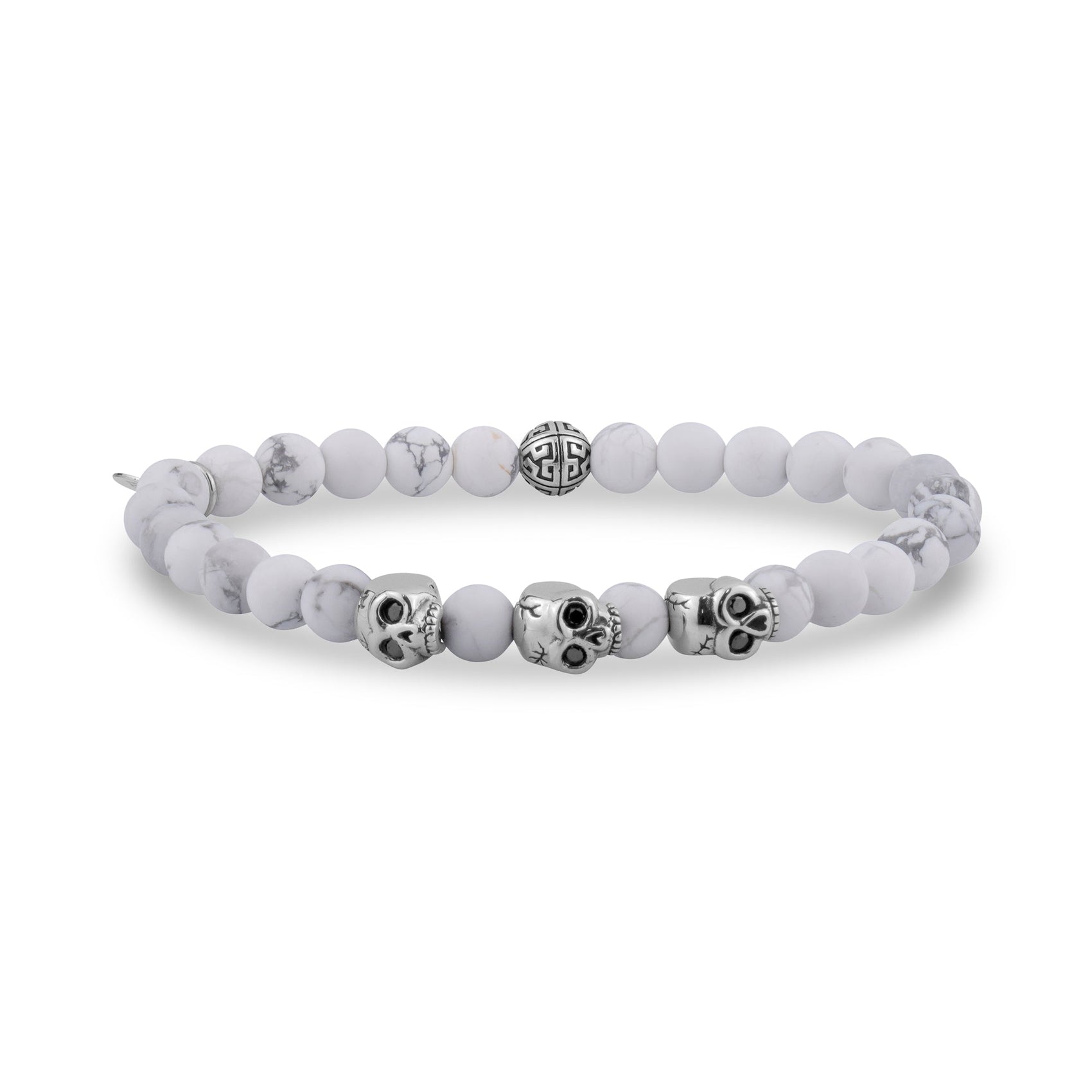 Unisex Bead Bracelet - 6mm Skull Bridge Stretch White Bead Bracelet