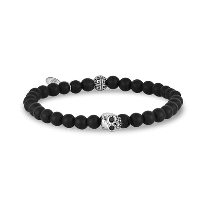 Unisex Bead Bracelet - 6mm Skull Head Matte Black Onyx Stretch Bead Bracelet
