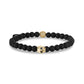 Unisex Bead Bracelet - 6mm Gold Skull Head Matte Black Onyx Stretch Bead Bracelet