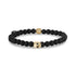 Unisex Bead Bracelet - 6mm Gold Skull Head Matte Black Onyx Stretch Bead Bracelet