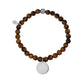 Unisex Bead Bracelet - Engravable Round Charm Stretch Tiger Eye Bead Bracelet