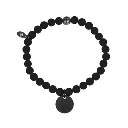 Unisex Bead Bracelet - Engravable Round Charm Stretch Bead Bracelet