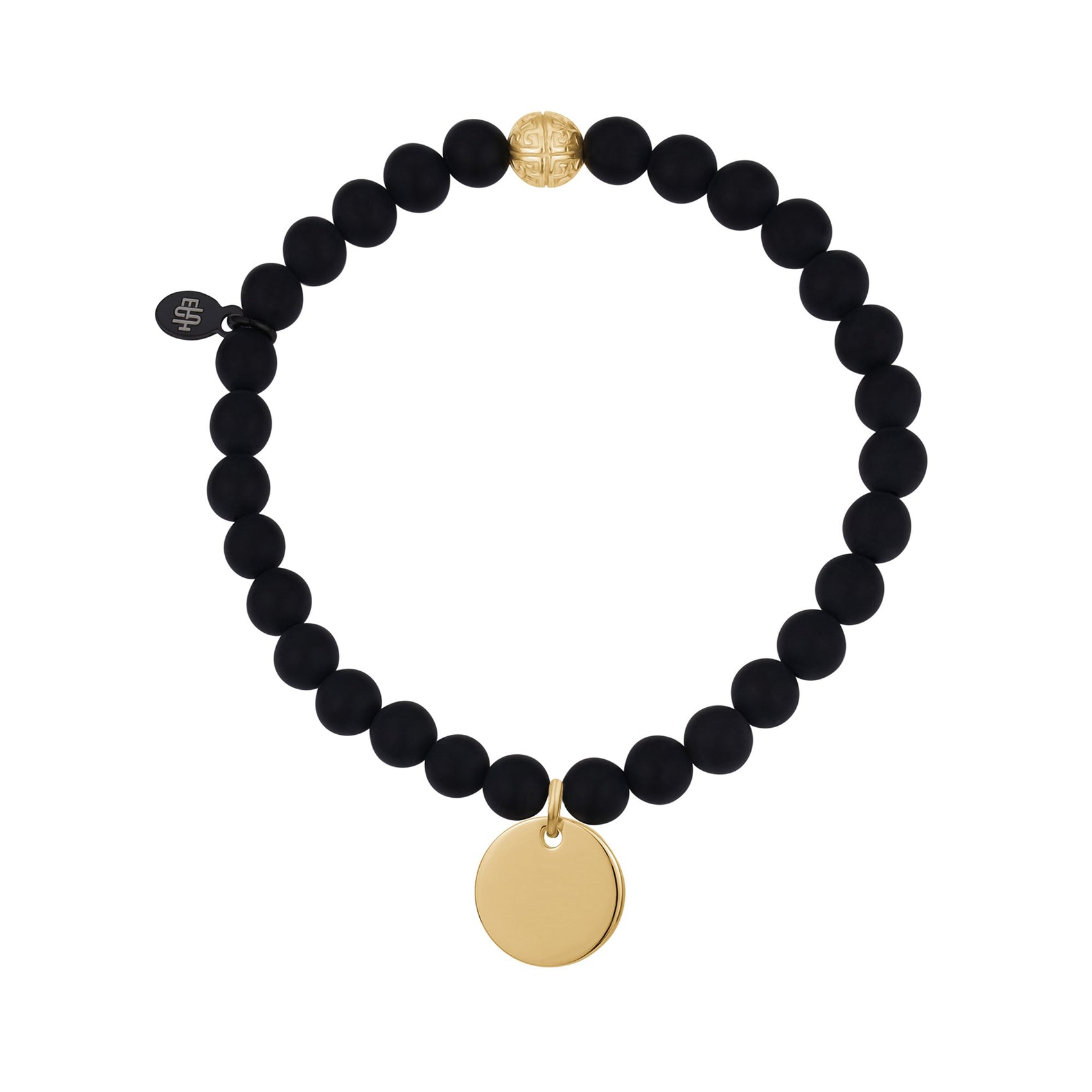 Unisex Bead Bracelet - Engravable Round Charm Stretch Bead Bracelet