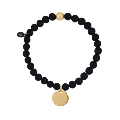 Unisex Bead Bracelet - Engravable Round Charm Stretch Bead Bracelet
