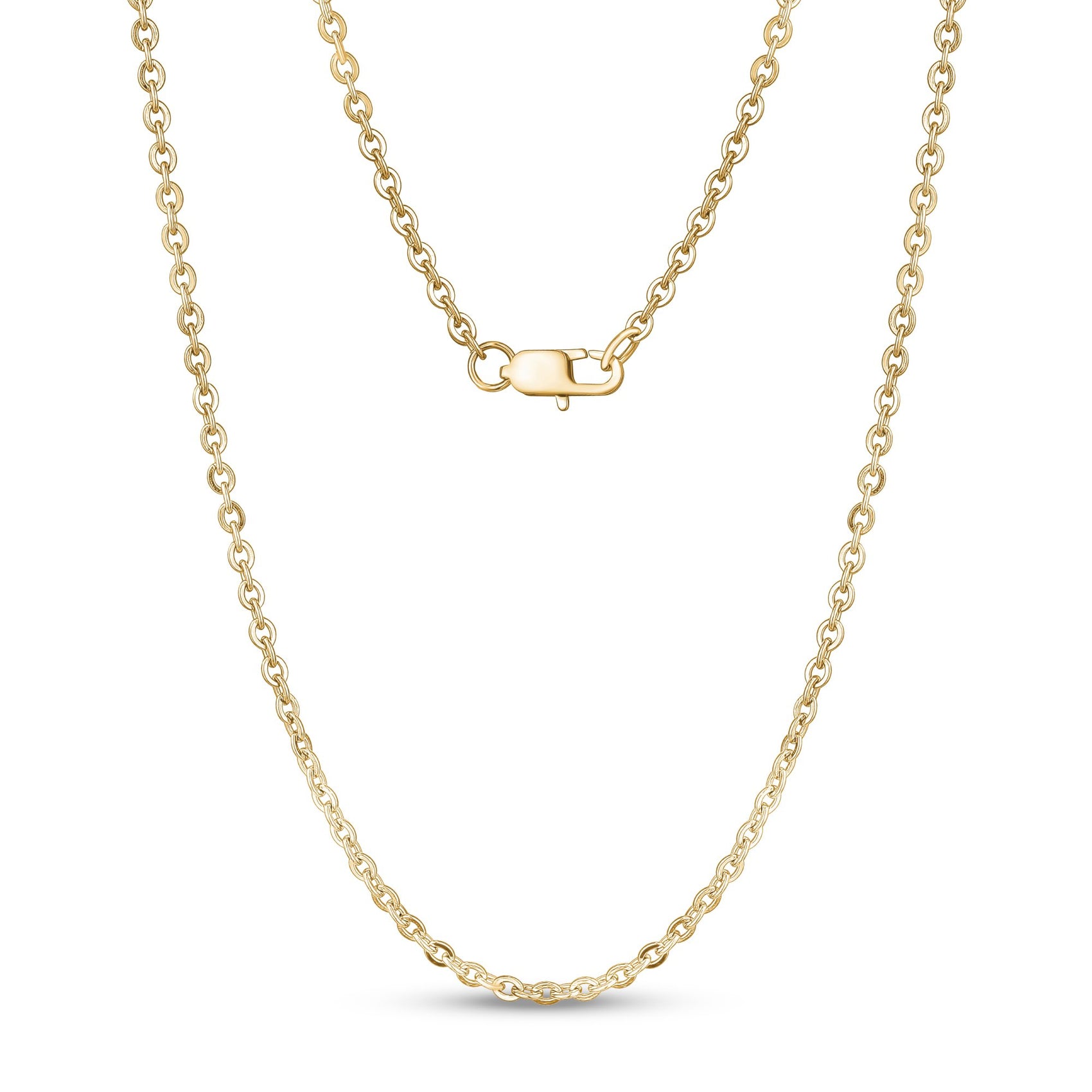 Unisex Necklaces - 3mm Flat Anchor Oval Link Gold Steel Chain Necklace