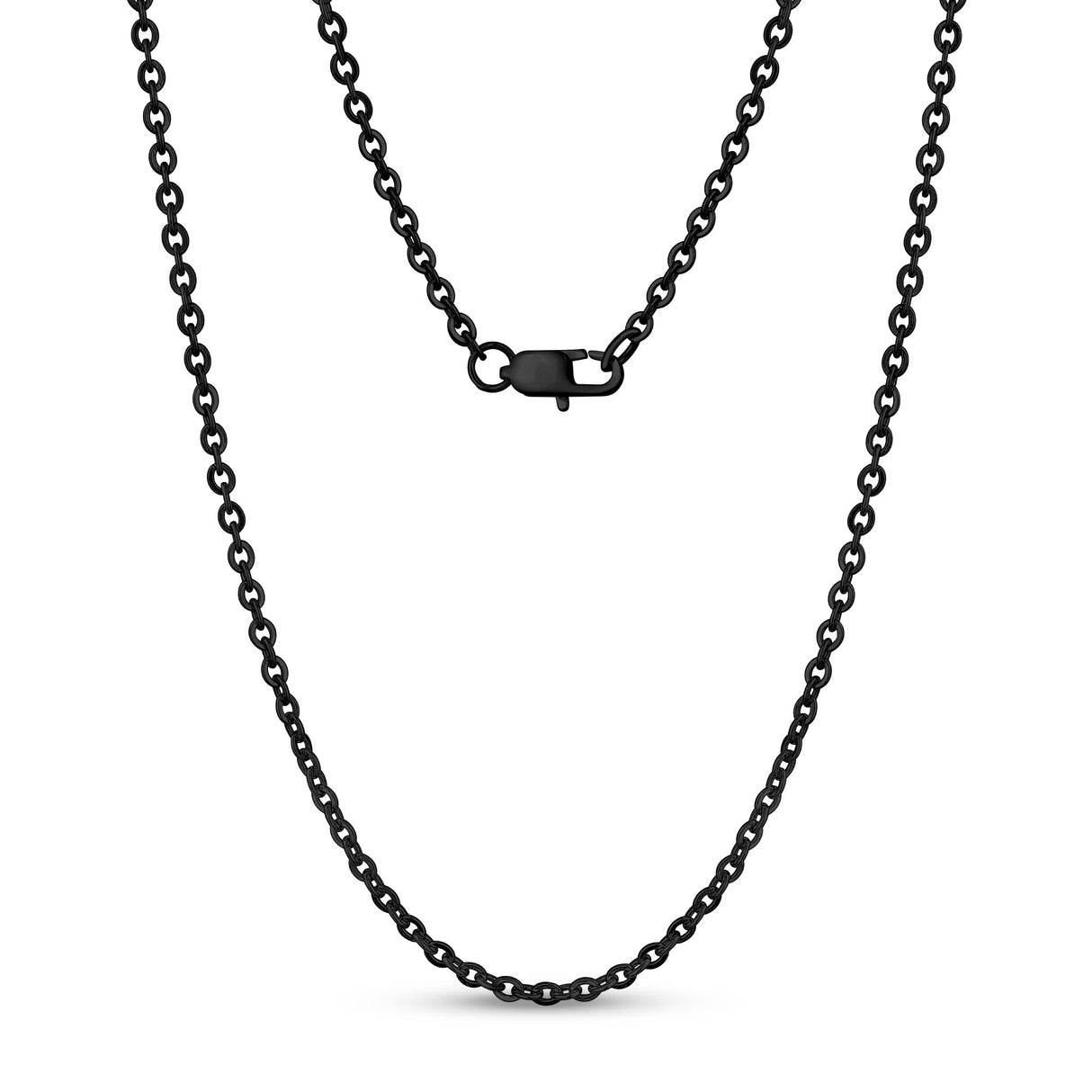 Unisex Necklaces - 3mm Flat Anchor Oval Link Black Steel Chain Necklace