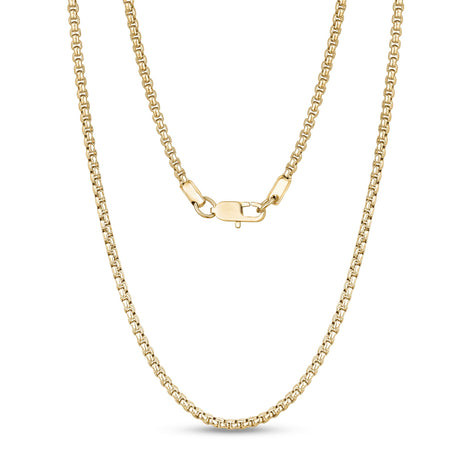 Unisex Necklaces - 3mm Round Box Link Gold Steel Chain Necklace