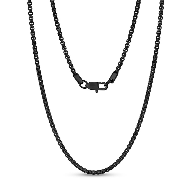 Unisex Necklaces - 3mm Round Box Link Black Steel Chain Necklace