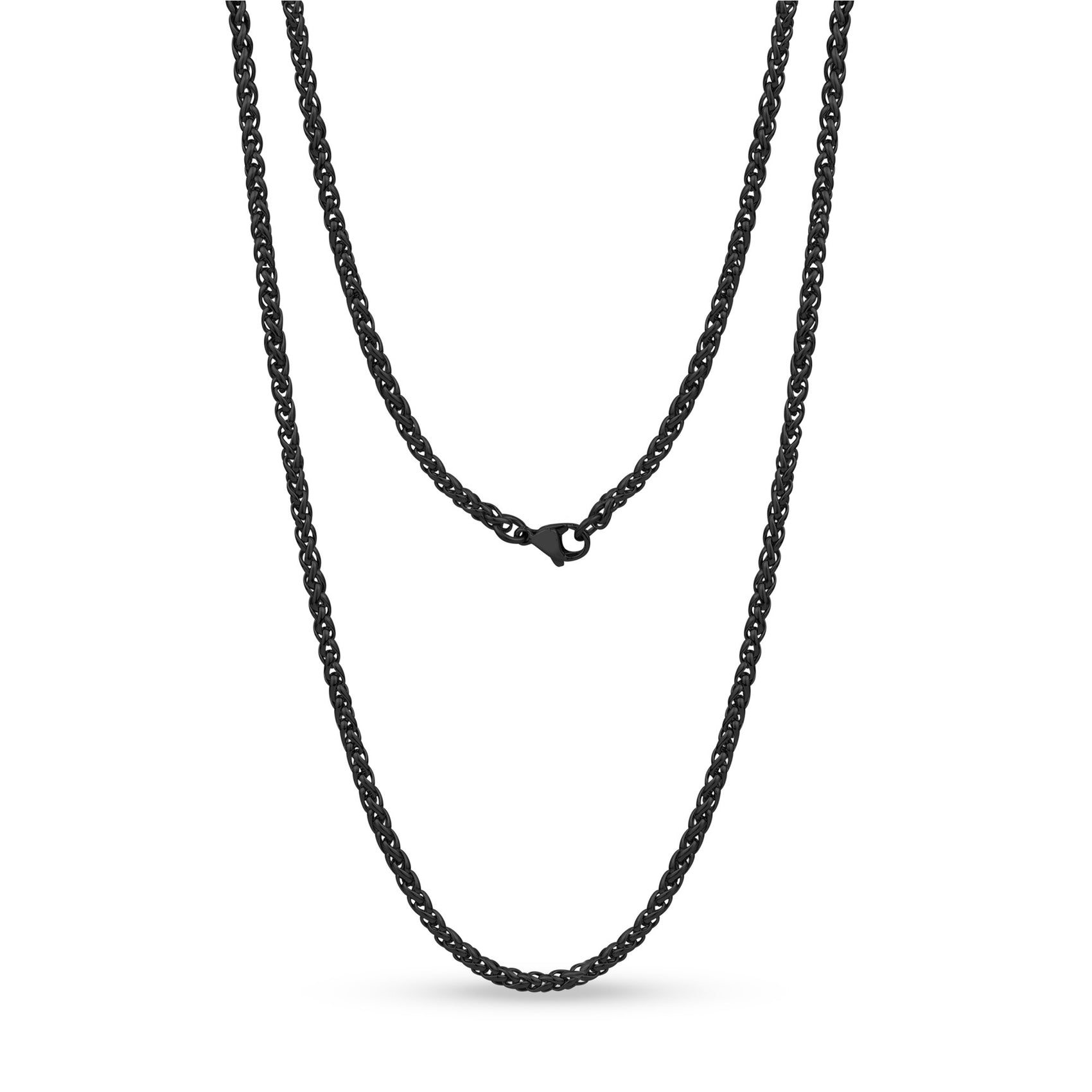 Unisex Necklaces - 3mm Black Steel Wheat Chain