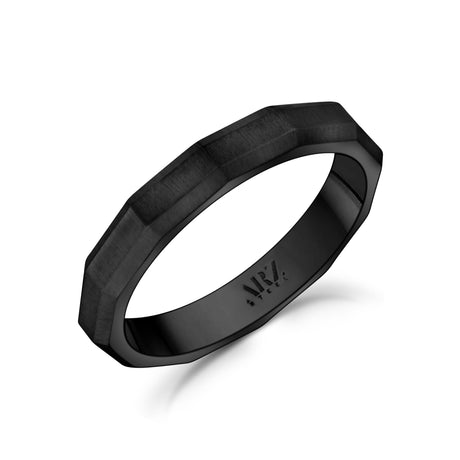 Unisex Ring - 3mm Faceted Matte Black Steel Unisex Engravable Band Ring