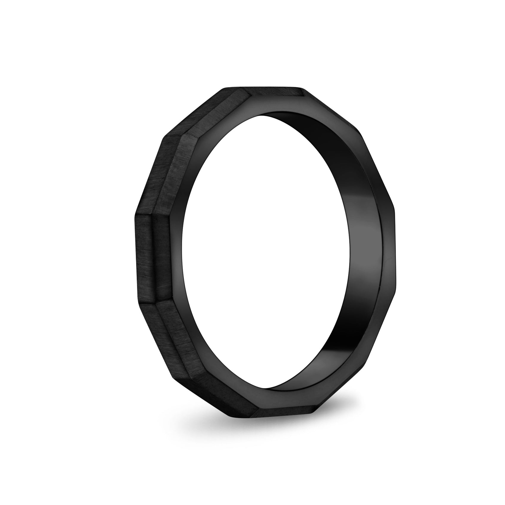 Unisex Ring - 3mm Faceted Matte Black Steel Unisex Engravable Band Ring