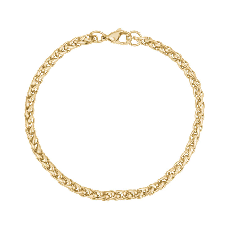 Unisex Steel Bracelet - 4mm Gold Steel Wheat Chain Bracelet