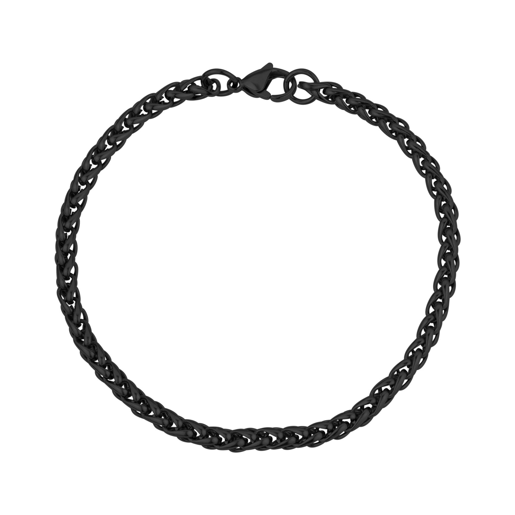 Unisex Steel Bracelet - 4mm Black Steel Wheat Chain Bracelet