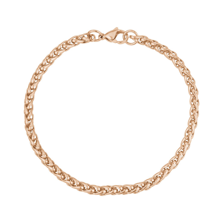 Unisex Steel Bracelet - 4mm Rose Gold Wheat Chain Bracelet