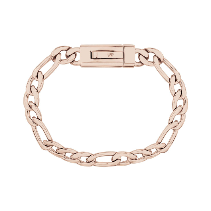 Unisex Steel Bracelet - 9mm Rose Gold Figaro Link Engravable Bracelet