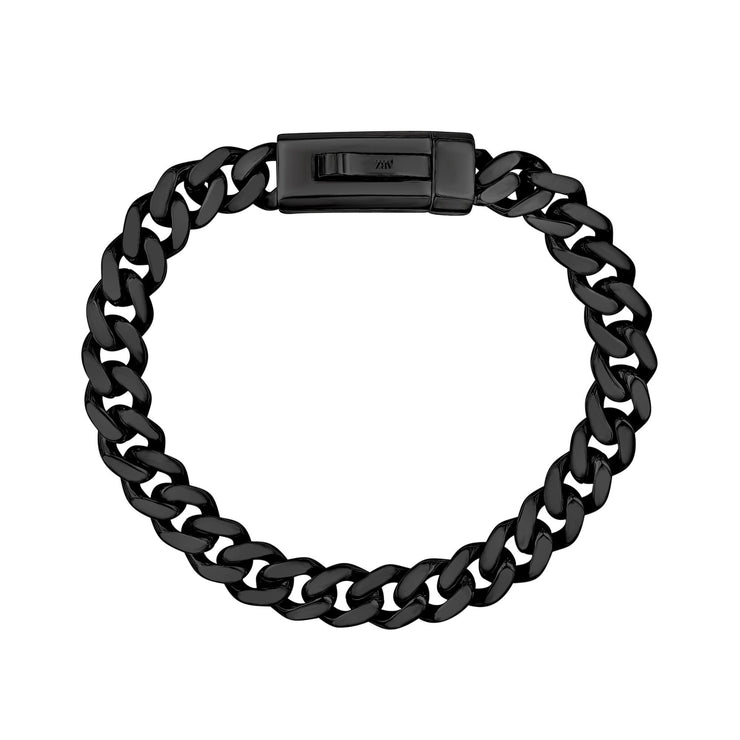 Unisex Steel Bracelet - 9mm Black Stainless Steel Cuban Link Engravable Bracelet