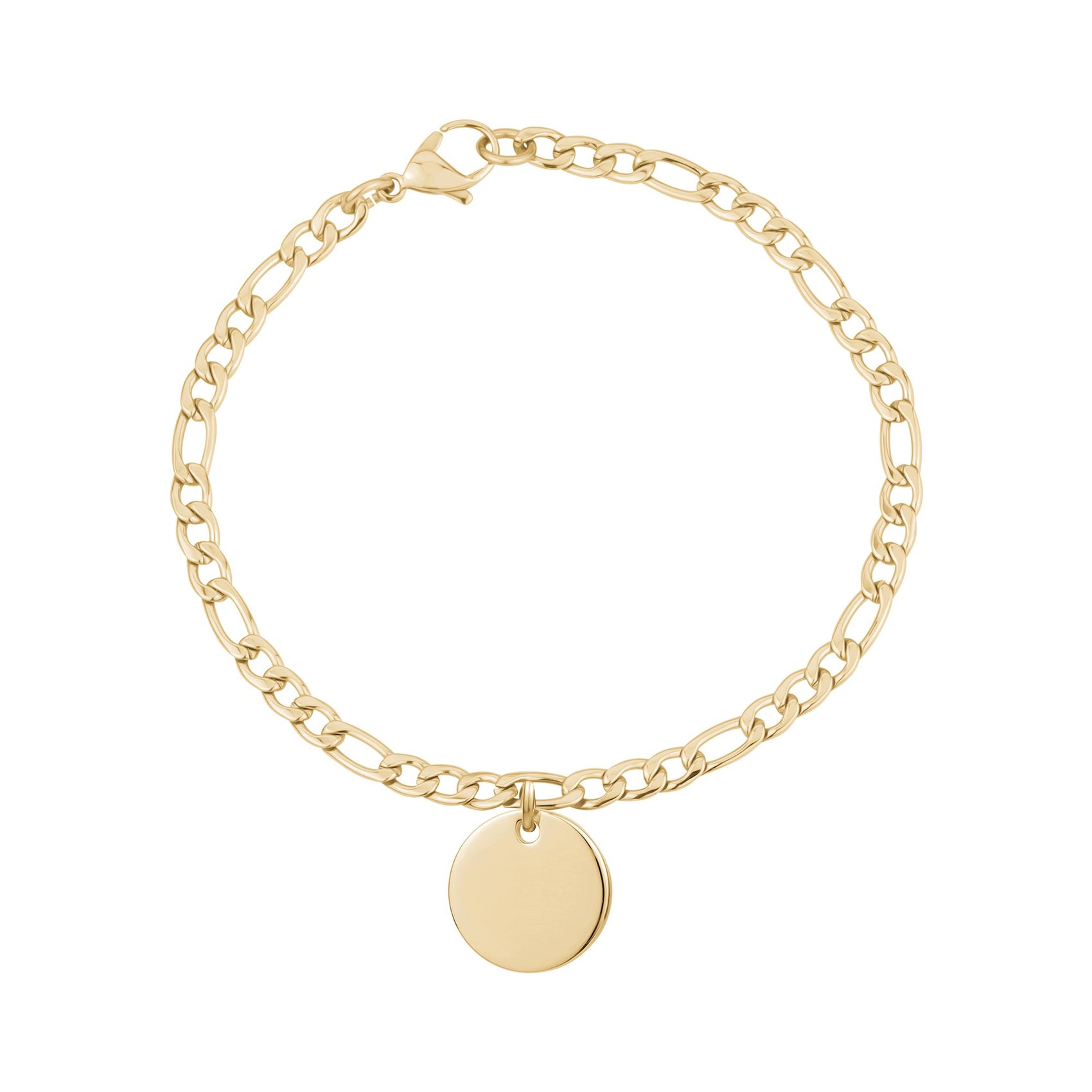 Women Bracelet - 4mm Gold Figaro Link Engravable Charm Bracelet