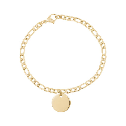 Women Bracelet - 4mm Gold Figaro Link Engravable Charm Bracelet