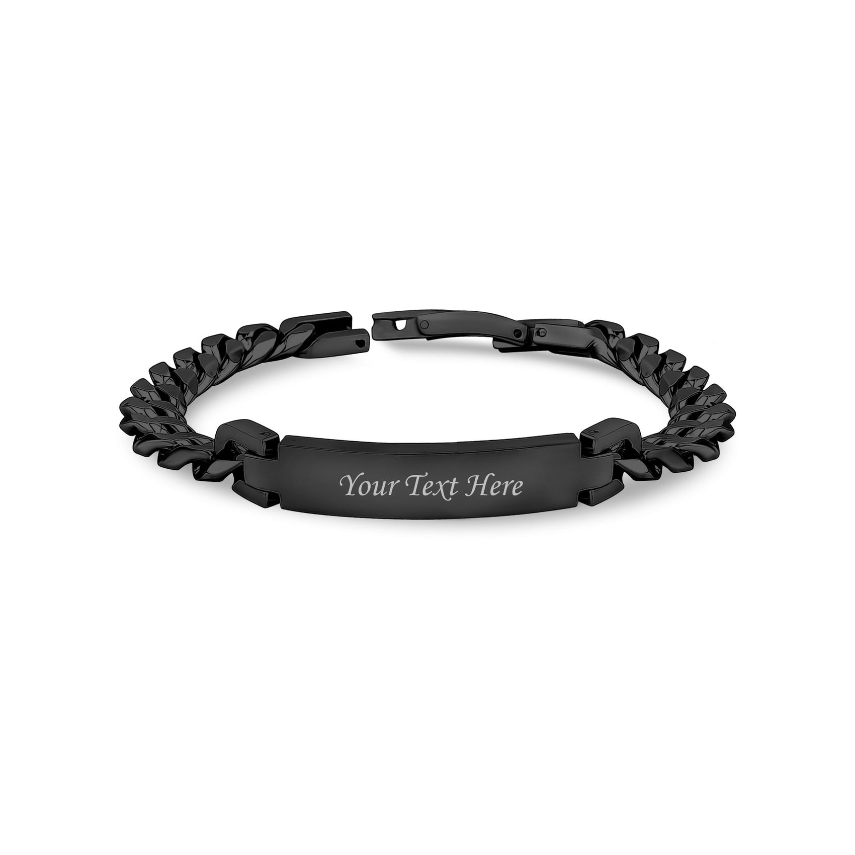Women Bracelet - 8mm Black Stainless Steel Cuban Link Engravable ID Bracelet