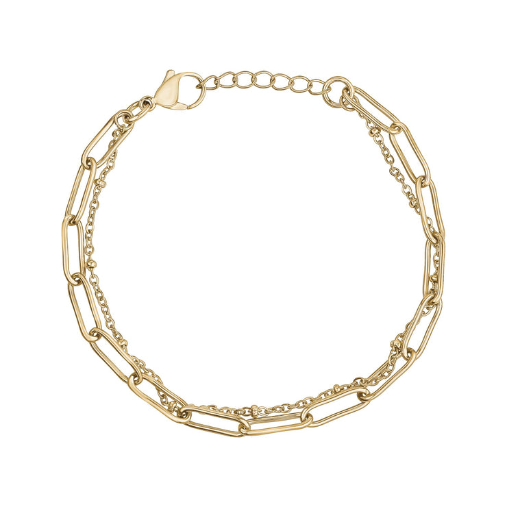 Women Bracelet - Gold Double Chain Paperclip Steel Bracelet