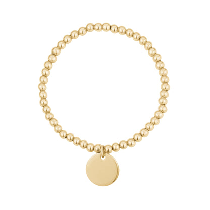 Women Bracelet - Gold Steel Engravable Disc Stretch Bead Bracelet