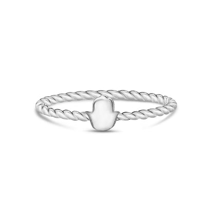 Women Ring - Minimal Stainless Steel Twisted Band Engravable Hamsa Ring
