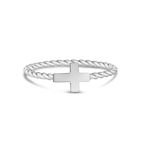 Women Ring - Minimal Stainless Steel Twisted Band Stackable Cross Ring